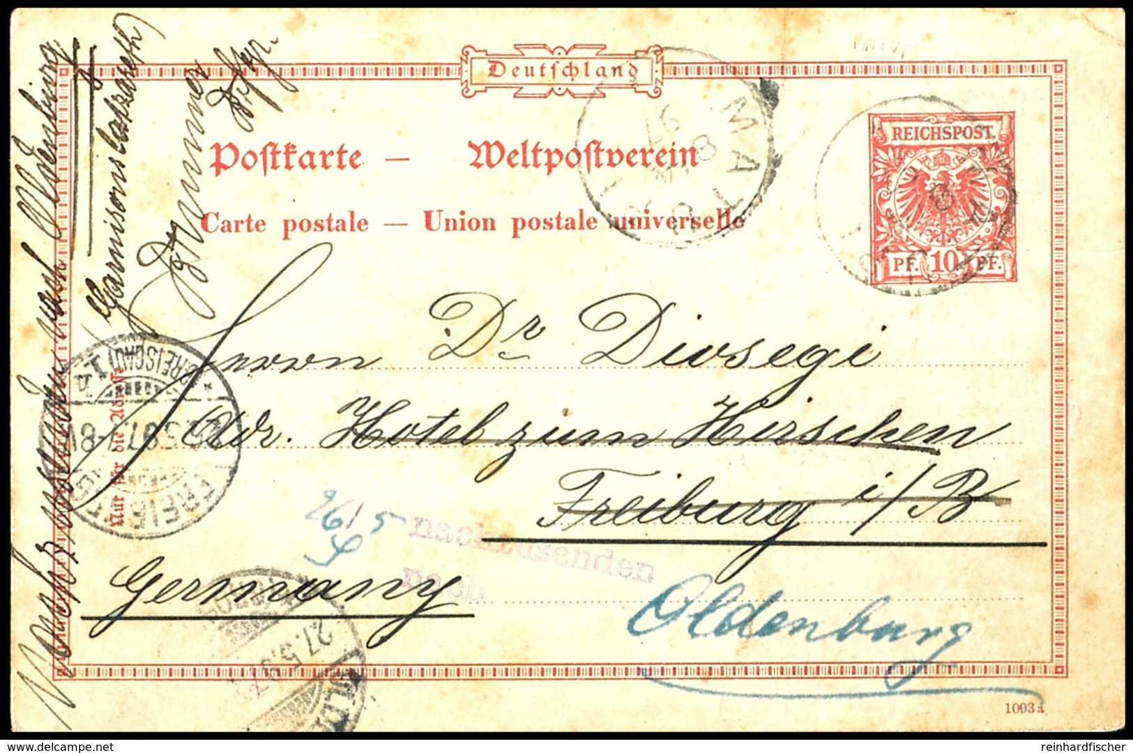 6303 Ganzsachenkarte DR 10 Pfg Krone/Adler, Geschrieben In Malaguna, Stempel MATUPI 8/4 97, Nach Freiburg Und Von Dort W - Duits-Nieuw-Guinea