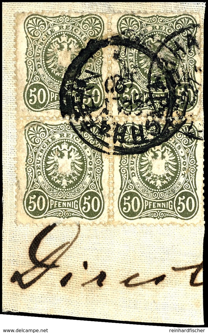 6312 50 Pfg Reichsadler Im Oval, Zwei Senkrechte Paare Im Viererblock Geklebt, Stempel FINSCHHAFEN (Datum Nicht Klar Les - Duits-Nieuw-Guinea