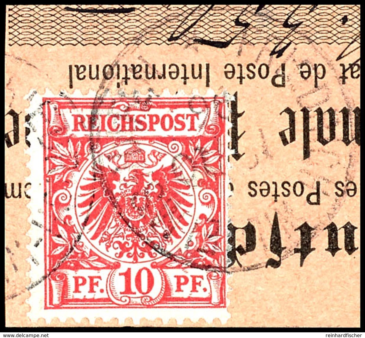 6319 10 Pfg Krone/Adler, Stempel FRIEDRICH-WILHELMSHAFEN 12/10 96, Auf Postanweisungsausschnitt. Fotobefund R.F. Steuer  - Duits-Nieuw-Guinea