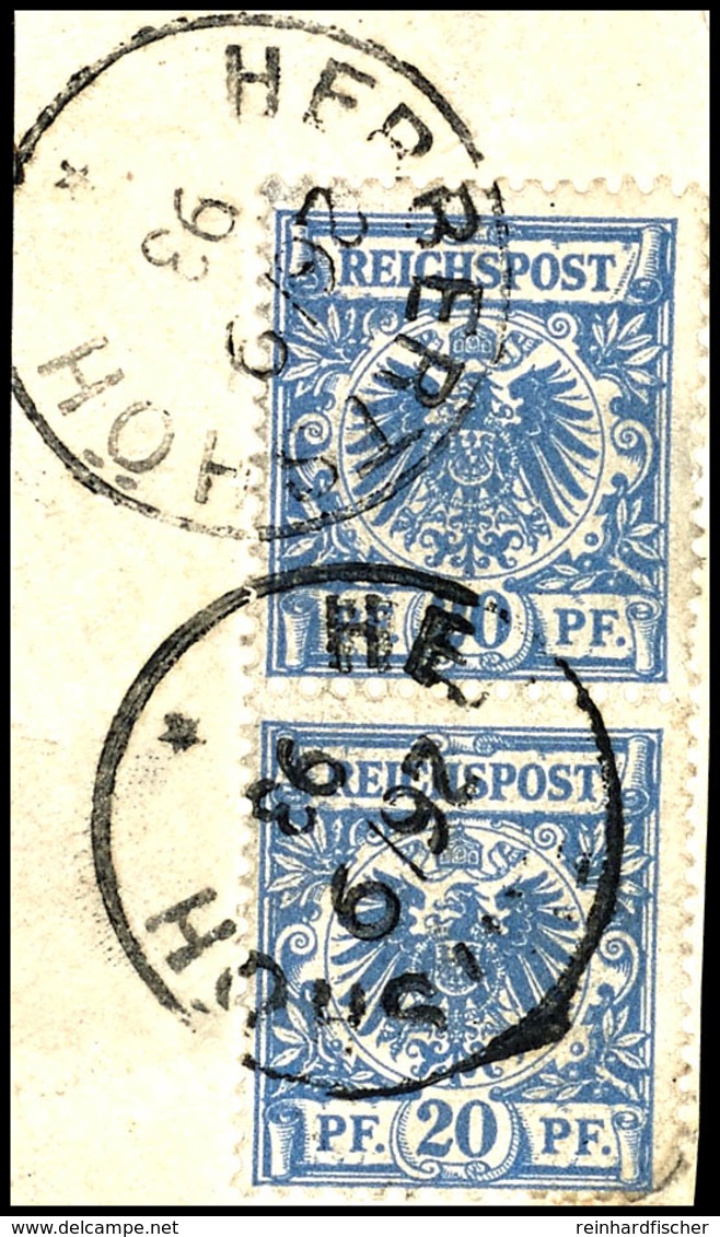 6328 20 Pfg Krone/Adler, Senkrechtes Paar In Der Sehr Seltenen Farbe "lebhaftgrauultramarin" (bb), Stempel HERBERTSHÖH 2 - Deutsch-Neuguinea