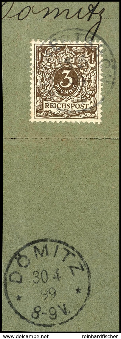 6343 3 Pfg Krone/Adler, Stempel HERBERTSHÖH 15/3 99 (Monat Nicht Deutlich), Auf Briefstück Mit Ank.-Stempel Von Dömitz 3 - Other & Unclassified