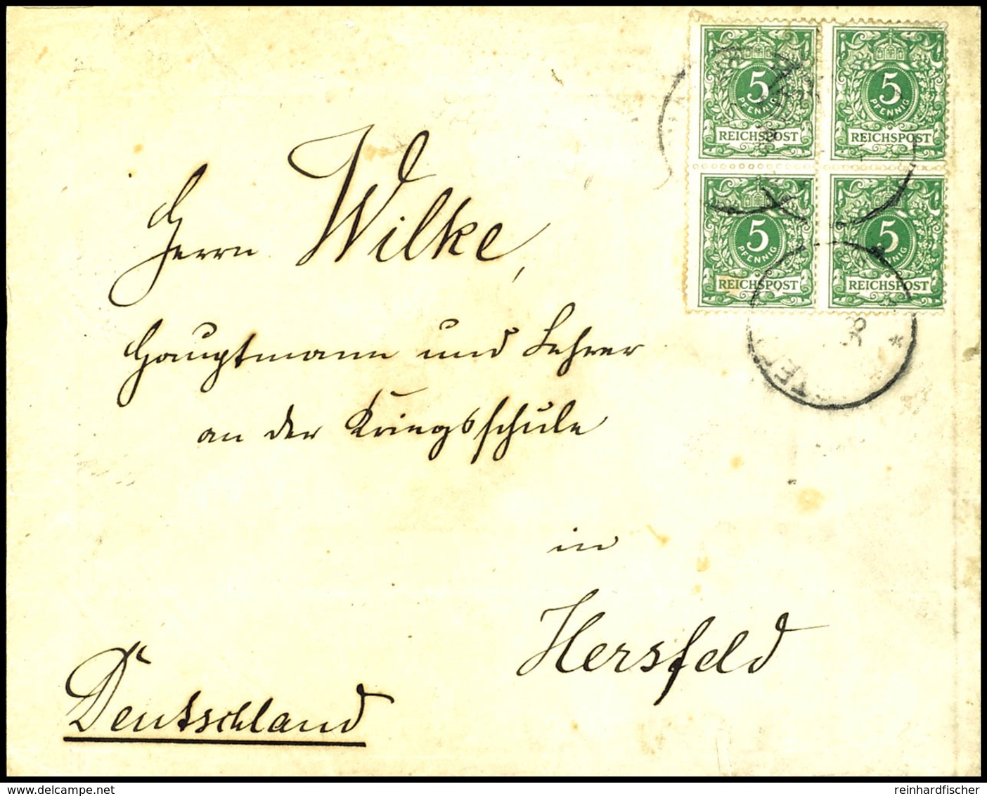 6348 5 Pfg Krone/Adler (Viererblock) Auf Brief, Stempel STEPHANSORT -/2 98 (Stempel Undeutlich Abgeschlagen), Nach Hersf - Sonstige & Ohne Zuordnung