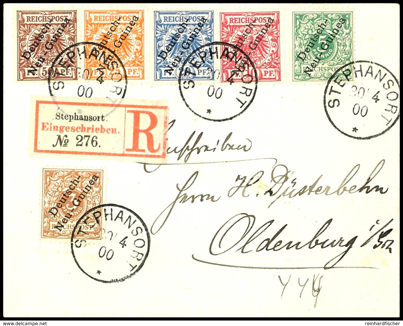 6376 3 Bis 50 Pf. Krone/Adler, 6 Werte, Dabei 3 Pf. Hellockerbraun Und 25 Pf. Dunkelorange, Auf R-Brief Von STEPHANSORT  - Duits-Nieuw-Guinea