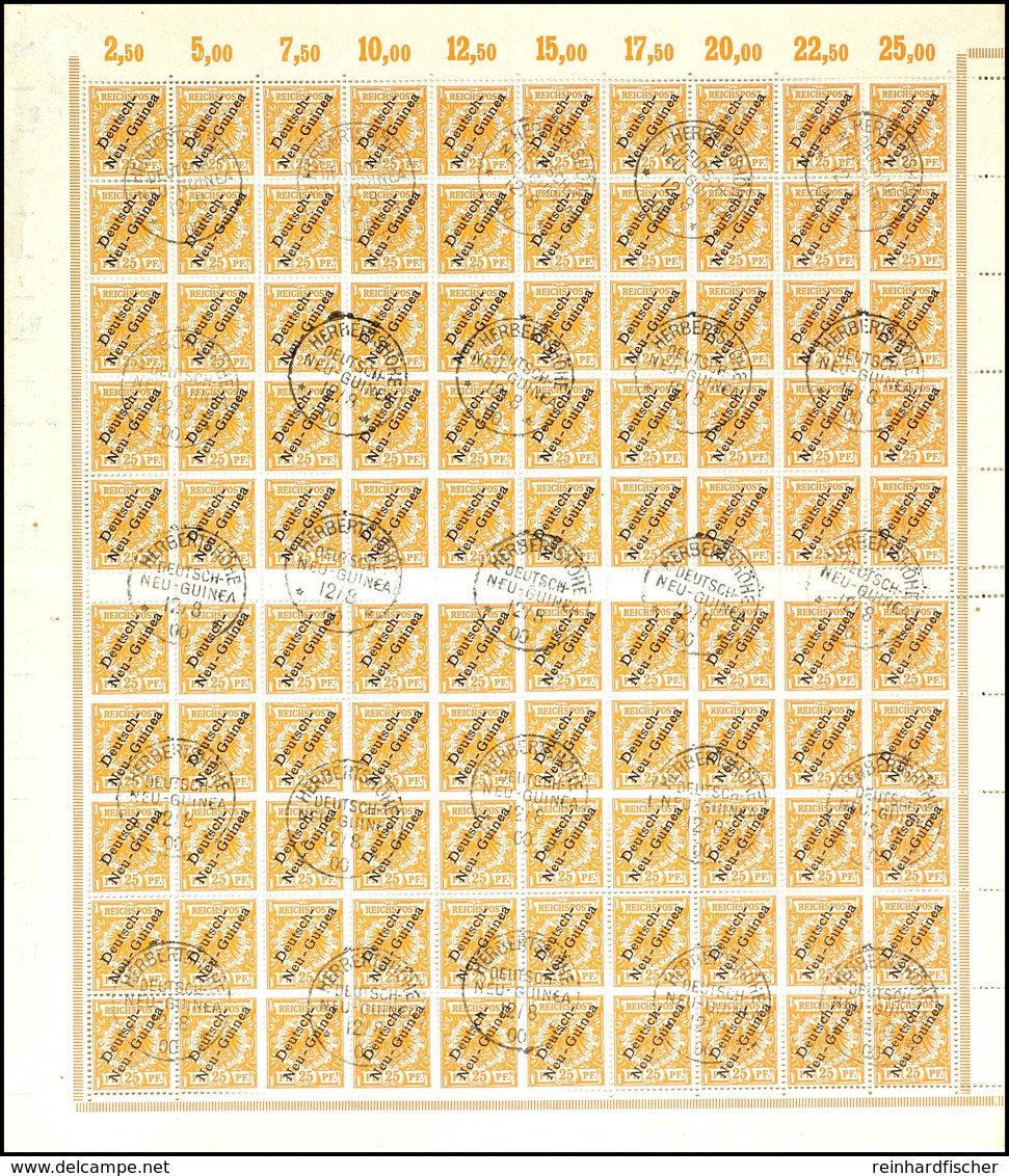 6394 25 Pfg Krone/Adler Mit Aufdruck, Kompletter Bogen Mit Allen Rändern, Gestempelt (jeweils Viererblocks) HERBERTSHÖHE - Deutsch-Neuguinea