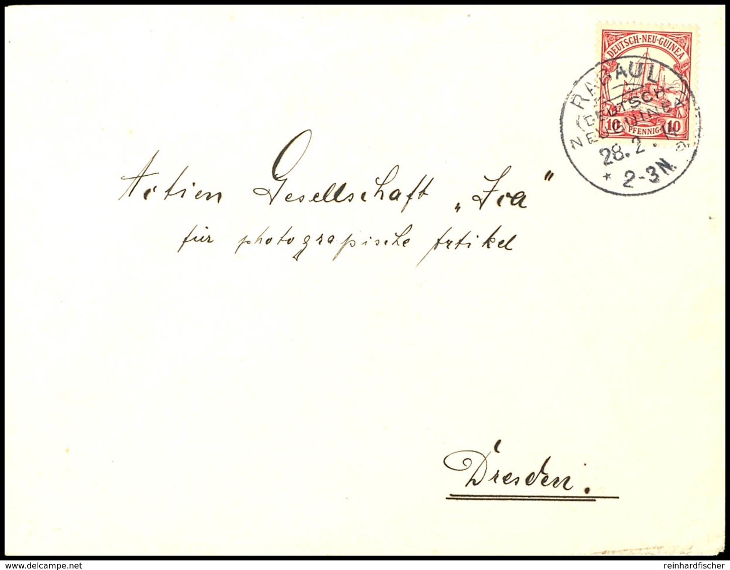 6416 10 Pfg Kaiseryacht Auf Brief, Stempel RABAUL (DNG) 28.2.14, Nach Dresden, Katalog: 9 BF - Deutsch-Neuguinea