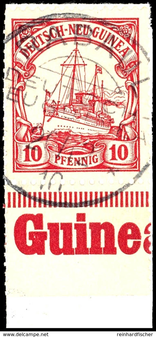 6418 10. Pf. Schiffszeichnung, Unterrandstück Mit Text Und Senkr. Paar Je Auf Briefstück, Gest. RABAUL 20/12 10 Bzw. 4/1 - German New Guinea