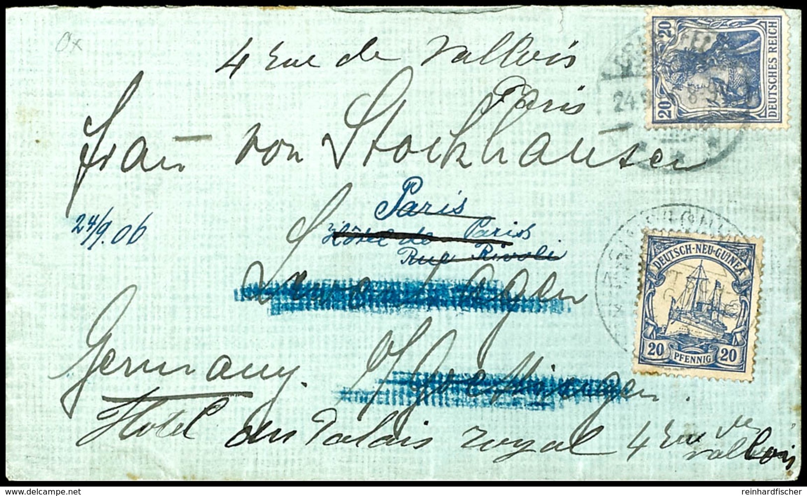 6421 20 Pfg Kaiseryacht Auf Brief Nach Bei Lewenhagen Bei Göttingen Mit Ank.-Stempel Dransfeld. Dort Mit 20 Pfg Germania - Duits-Nieuw-Guinea