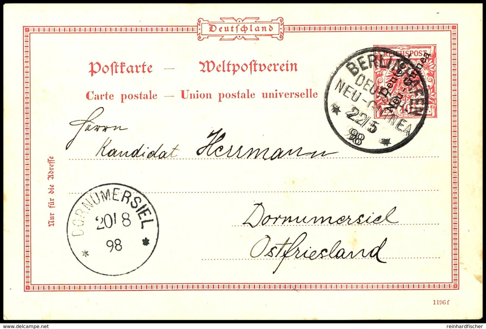 6433 10 Pfg Karte, Geschrieben In "Berlinhafen - 	Insel Saleo" Mit Interessantem Text "Viele Grüße Von Unserer Australis - German New Guinea