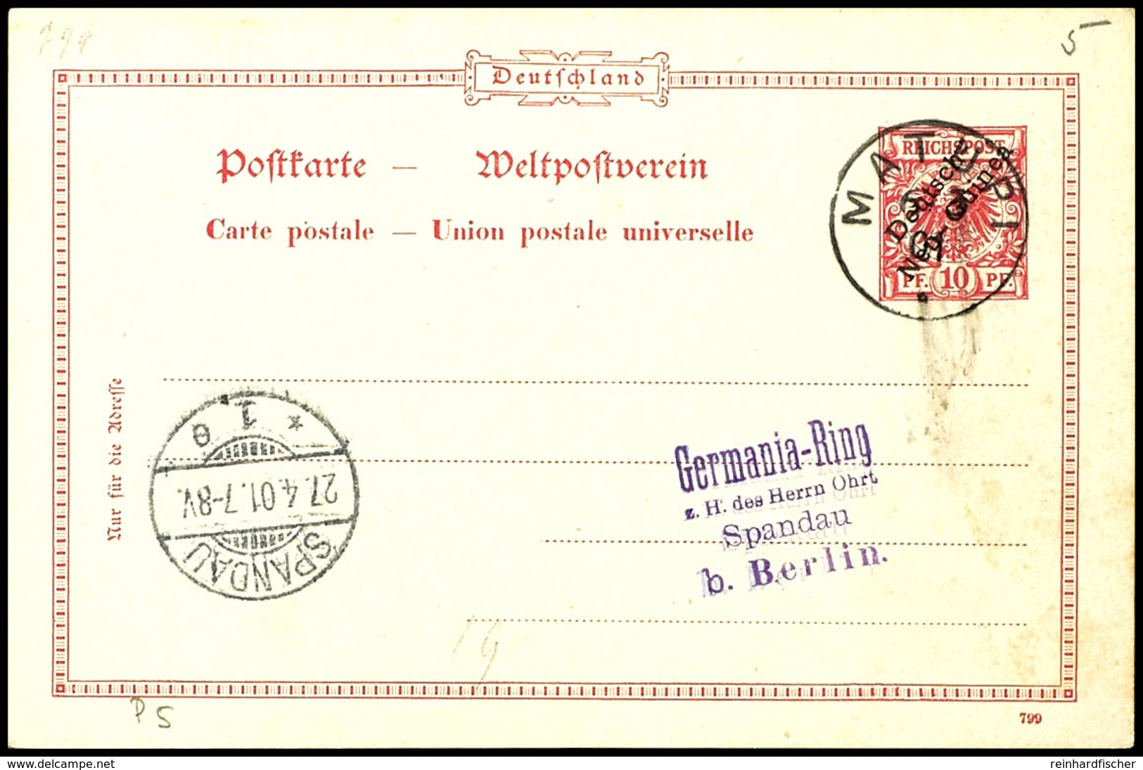 6434 10 Pfg Krone/Adler - Karte Mit Aufdruck. Die Karte Zeigt Einen Ur-Plattenfehler ("P Der Rechten Währungsangabe "PF" - Duits-Nieuw-Guinea