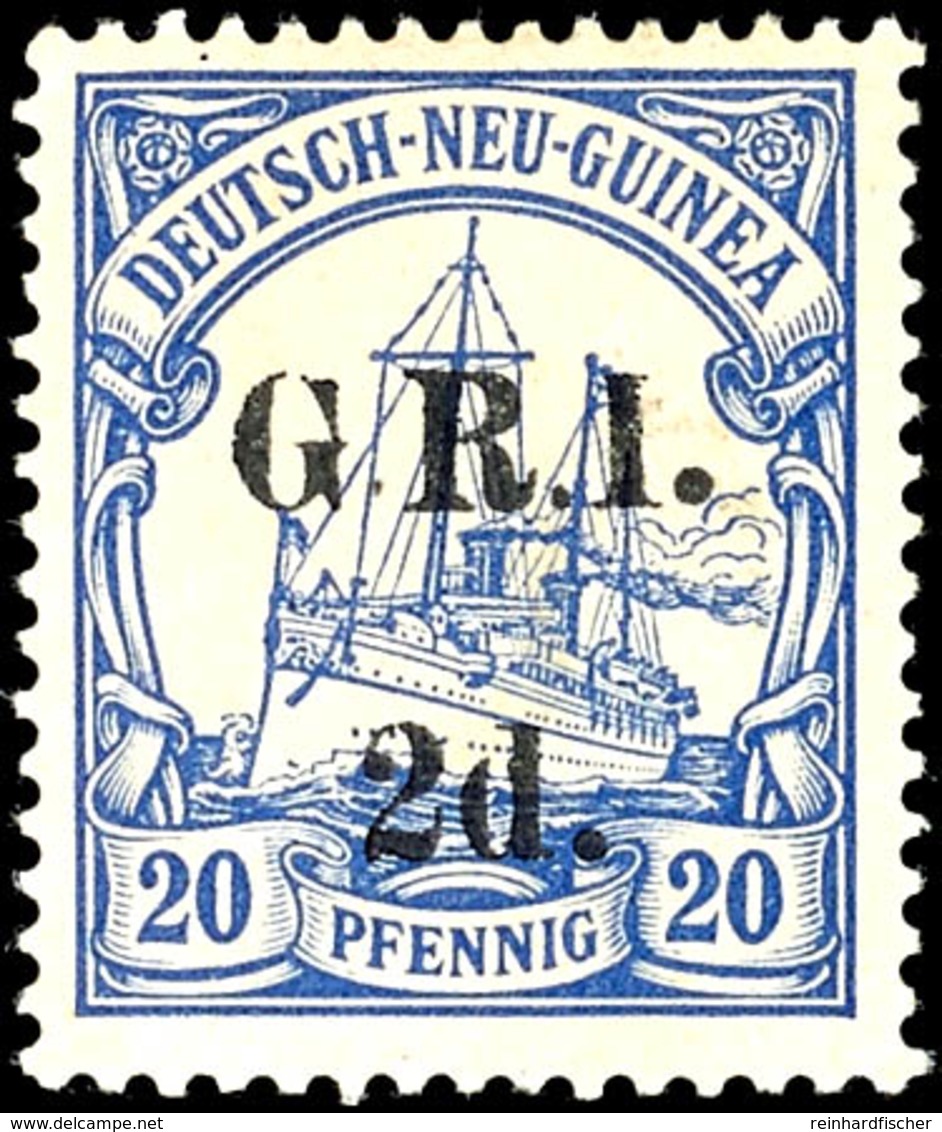 6443 1 D. Auf 3 Und 5 Pf. 2 D. Auf 10 Und 20 Pf. Schiffszeichnung, 4 Werte, Ungebraucht, Div. Signaturen, Nr. 4 Gepr.  K - German New Guinea