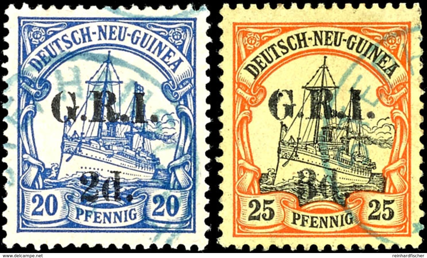 6446 2 Und 3 D. Auf 20 Und 25 Pf. Schiffszeichnung, Je Blau Gest. STEPHANSORT, Katalog: 4,7 II O - Duits-Nieuw-Guinea