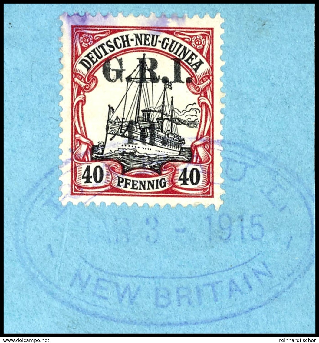 6452 4 D. Auf 40 Pf. Schiffszeichnung Auf Briefstück, Violetter Ovalstpl RABAUL (Fleck Durch Stempelfarbe), Katalog: 9II - German New Guinea