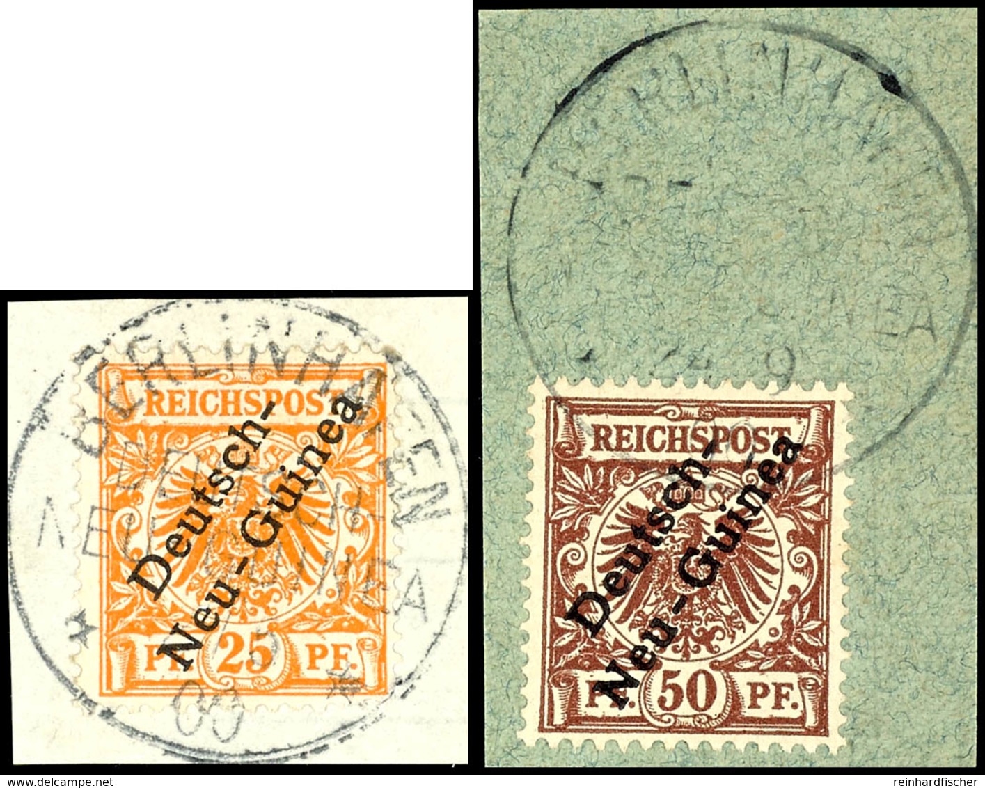 6462 BERLINHAFEN (teils Versch Daten), Je  Klar Auf 6 Briefstücken 3 Bis 50 Pf. Krone/Adler, 50 Pf. Gepr. Bothe BPP, Kat - German New Guinea