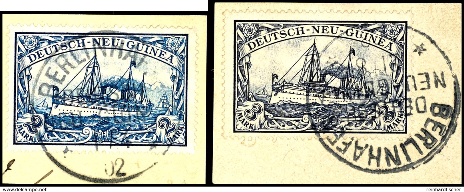 6464 BERLINHAFEN (versch Daten), Je  Klar Auf 12 Briefstücken 3 Pf. Bis 3 Mk.Schiffszeichnung, 10 Pf. Gepr. Bothe, 30 Pf - Duits-Nieuw-Guinea