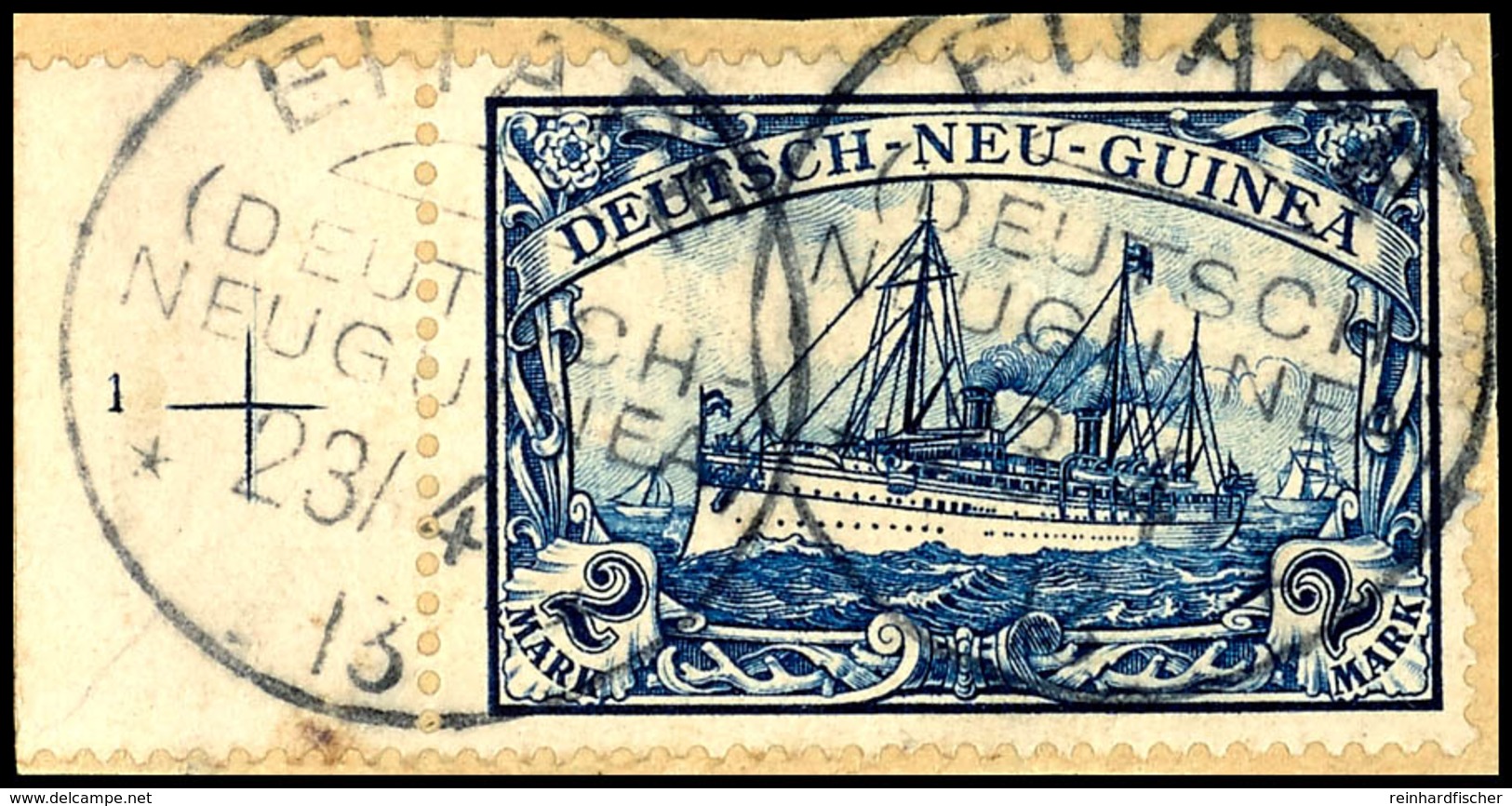 6472 EITAPE 13/4 13, 2mal Klar Auf Briefstück 2 Mk. Schiffszeichnung Linkes Randstück, Katalog: 17 BS - German New Guinea