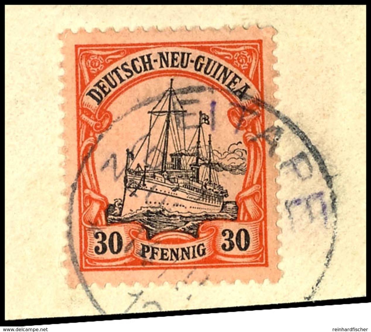 6473 EITAPE 14/11 12,  Klar Auf Briefstück 30 Pf. Schiffszeichnung, Katalog: 12 BS - German New Guinea