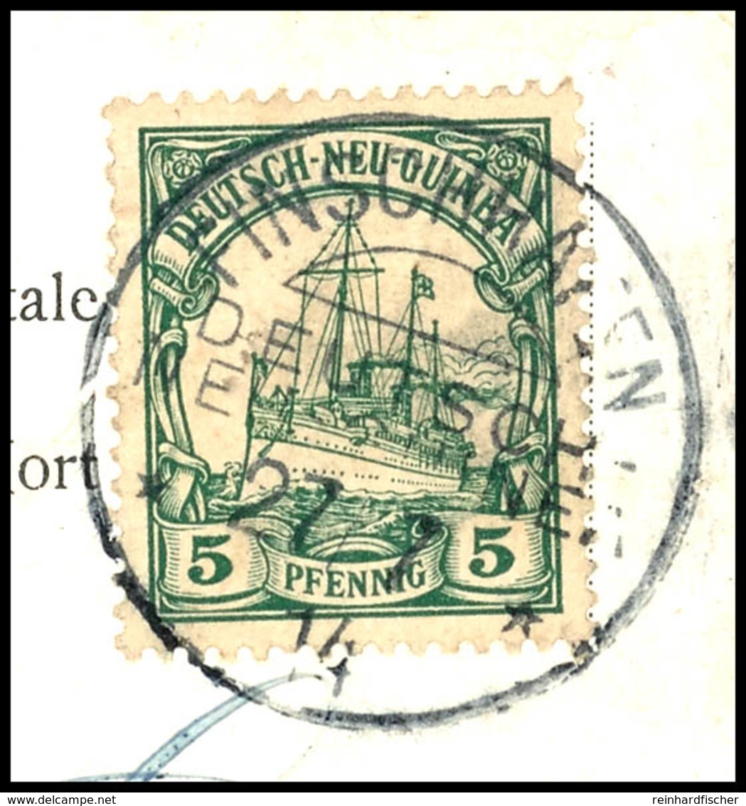 6475 FINSCHHAFEN 27/7 14, Klar Auf Briefstück 5 Pf. Schiffszeichnung, Gepr. R.F.Steuer BPP, Kriegspost!, Katalog: 8 BS - Duits-Nieuw-Guinea