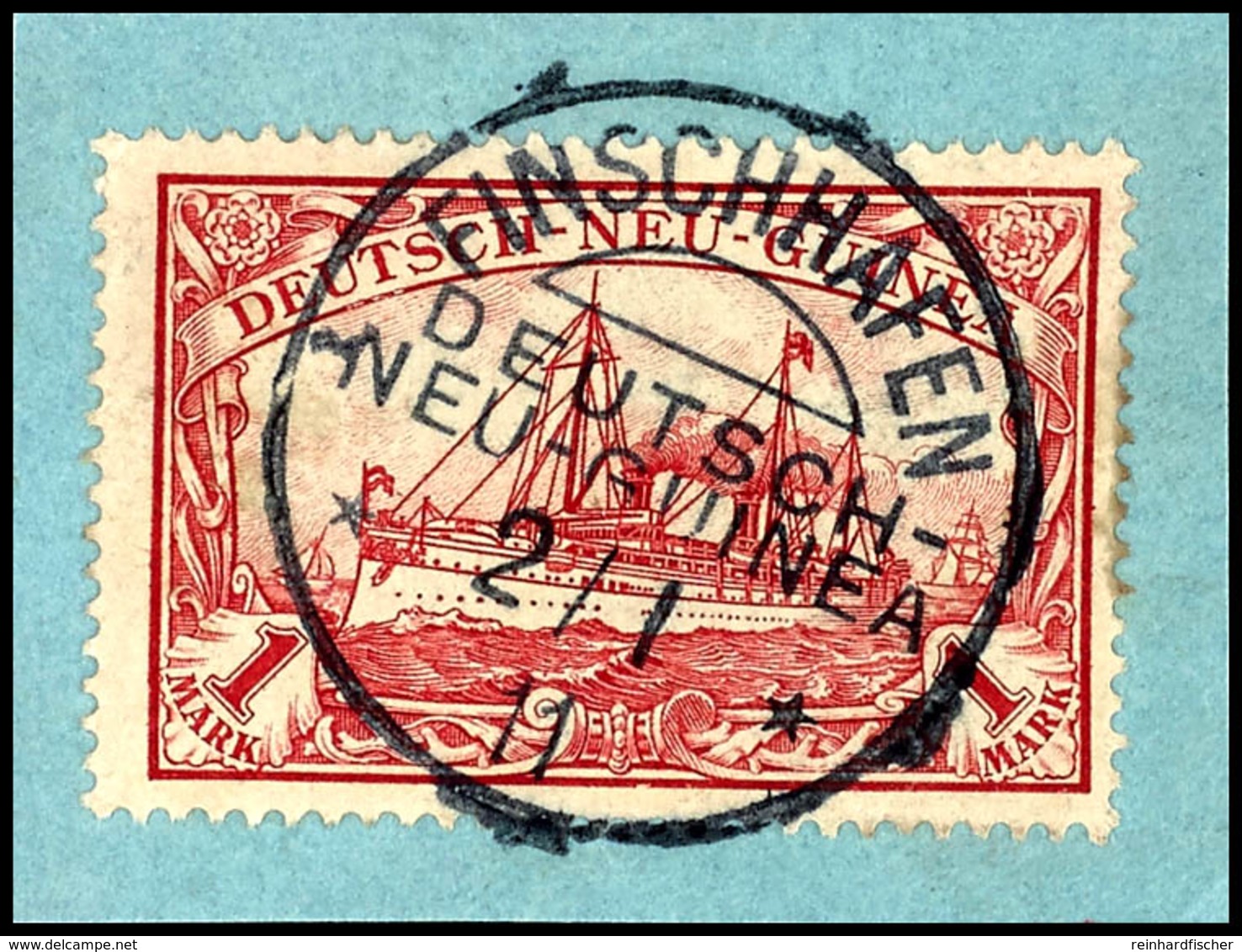 6478 FINSCHHAFEN DNG 2/1 11, Ideal Klar Und Zentr. Auf Briefstück 1 Mk. Schiffszeichnung, Sign. Drahn, Katalog: 16 BS - Deutsch-Neuguinea