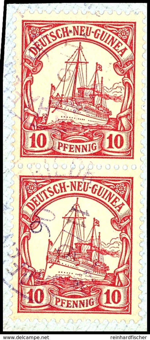 6482 FRIEDRICH-WILHELMSHAFEN 11/6 06, Violettblau, Je Klar Und Zentr. Auf Briefstück Senkr. Paar 10 Pf. Schiffszeichnung - Deutsch-Neuguinea