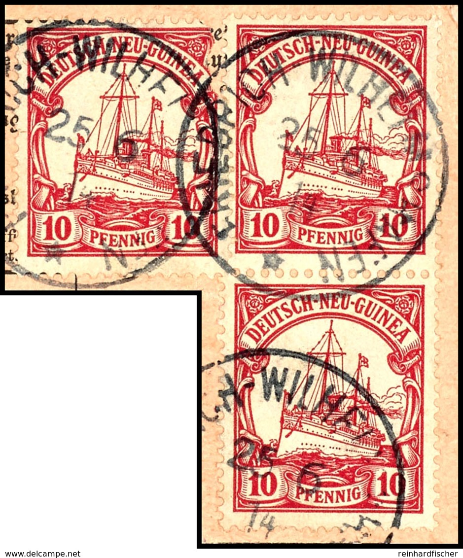 6484 FRIEDRICHS-WILHELMSHAFEN 25/6 14, Je Klar Auf Postanweisungsausschnitt Einzelmarke (diese Mgl.) Und Senkr Paar 10 P - Duits-Nieuw-Guinea