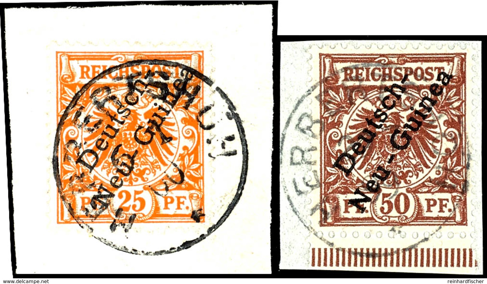 6486 HERBERTSHÖH (versch. Daten), Je Klar Und Zentr. Auf 6 Briefstücken 3 Bis 50 Pf. Schiffszeichnung, 25 Pf. Gepr. Both - German New Guinea