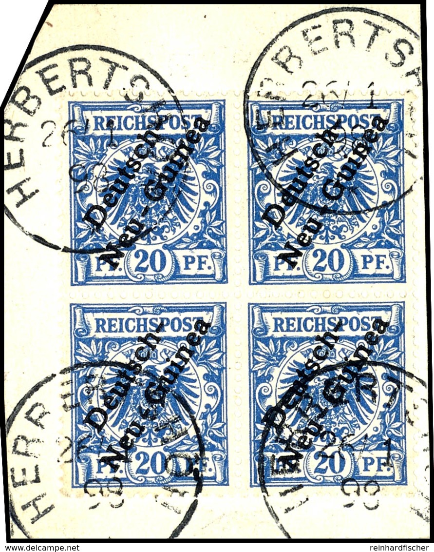 6487 HERBERTSHÖH 26/1 98, Je Klar Auf Briefstück 4er-Block 20 Pf. Schiffszeichnung, Gepr. Bothe Und Mansfeld, Katalog: 4 - Duits-Nieuw-Guinea