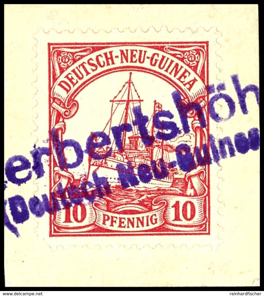 6488 HERBERTSHÖHE (Deutsch Neu-Guinea), Violetter L2 Glasklar Auf Briefstück 10 Pf. Schiffszeichnung, Katalog: 9 BS - Duits-Nieuw-Guinea