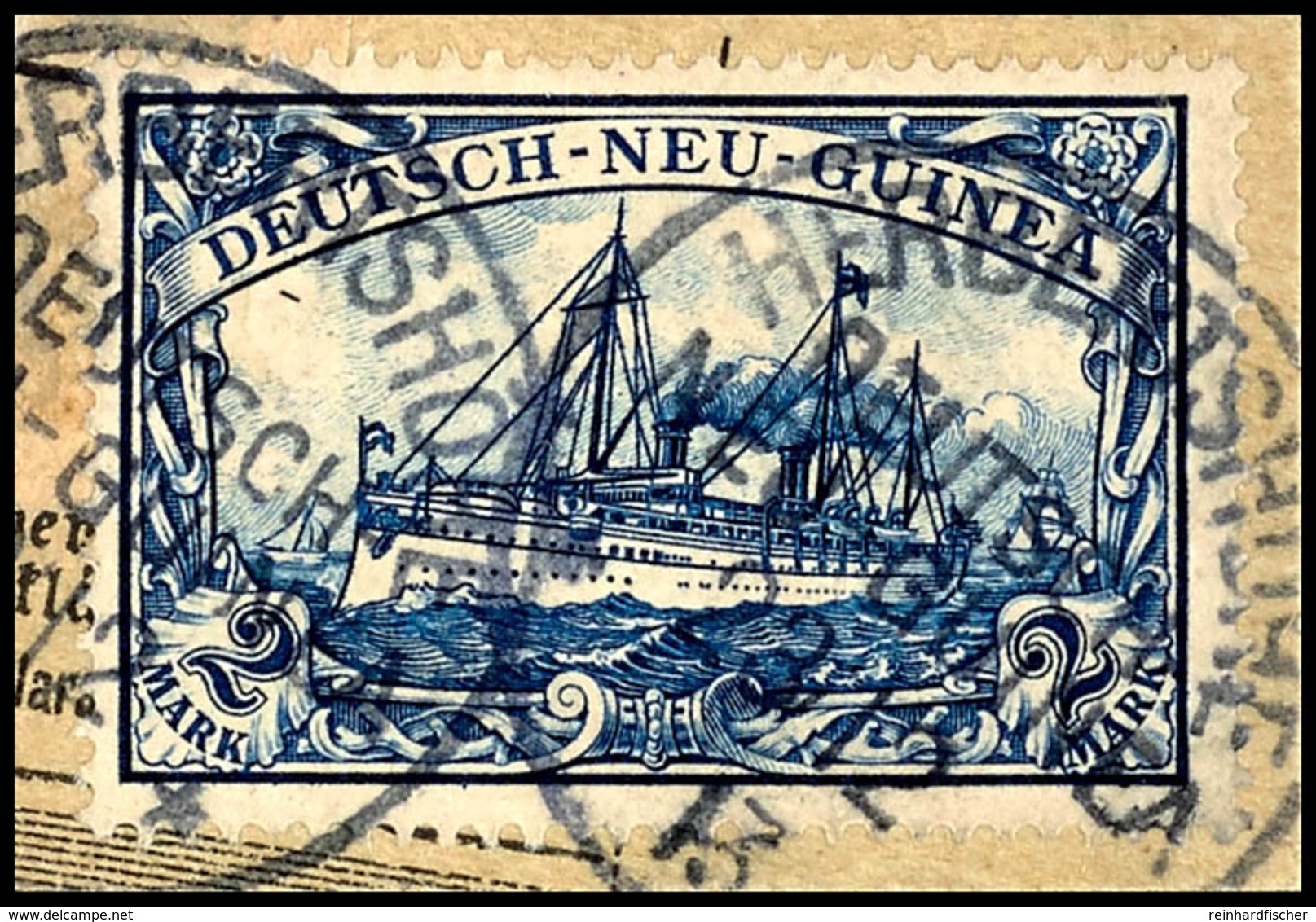 6491 HERBERTSHÖHE 23/12 13, 2mal Klar Auf Paketkartenausschnitt 2 RM Schiffszeichnung, Katalog: 17 BS - German New Guinea