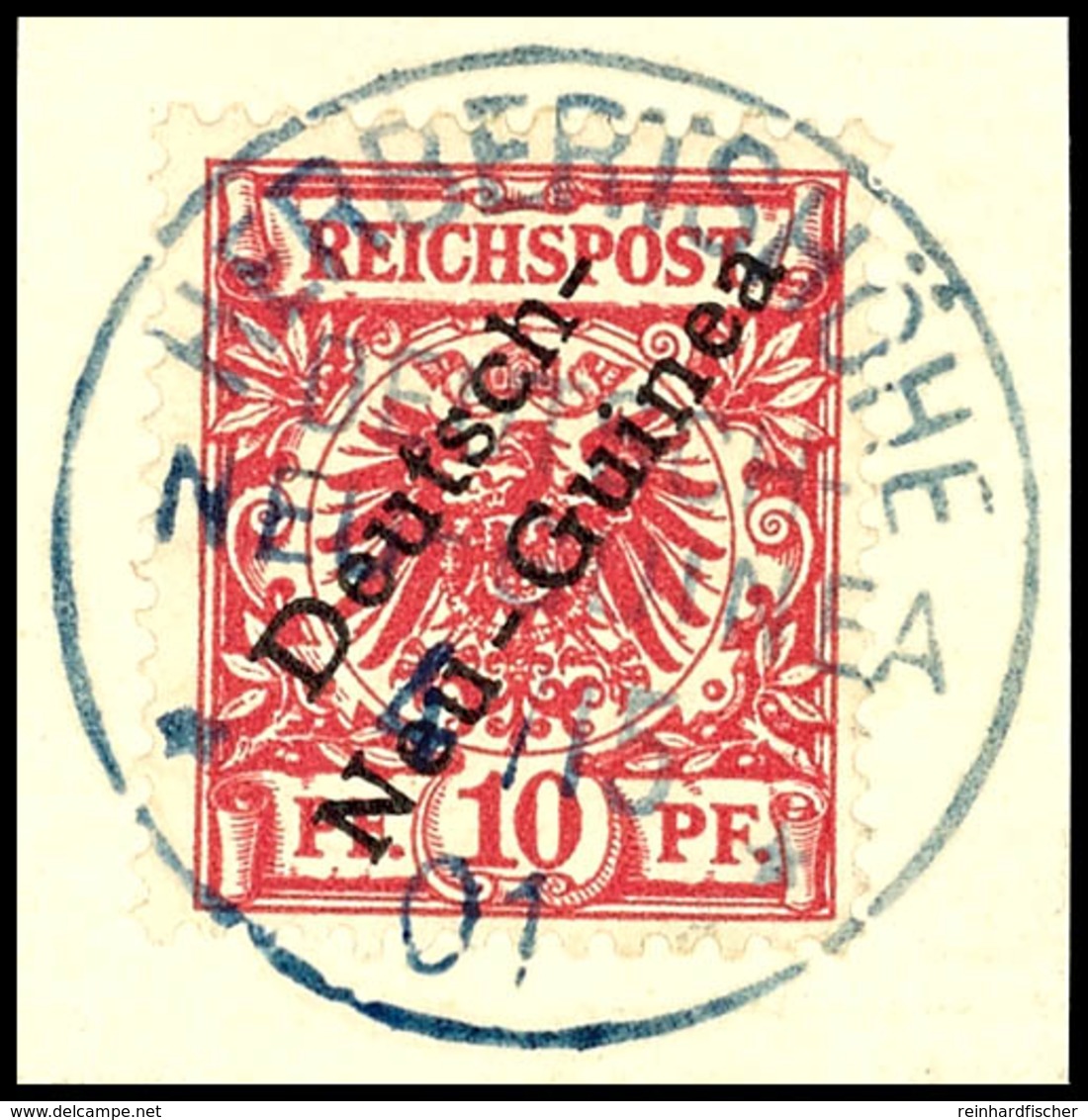 6496 HERBERTSHÖHE 4/15 01, Blau, Tag/Monat Vertauscht, Klar Und Zentr. Auf Briefstück 10 Pf. Krone/Adler, Gepr. Pfenning - Deutsch-Neuguinea