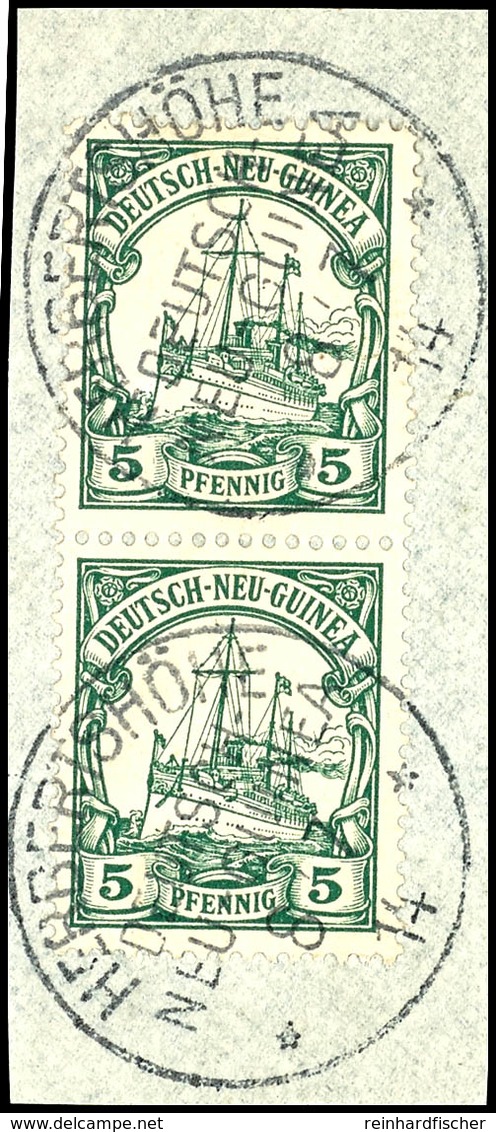 6497 HERBERTSHÖHE 8/7 14, Je Klar Und Zentr. Auf Briefstück Senkr. Paar 5 Pf. Schiffszeichnung, Kriegspost, Katalog: 8(2 - Duits-Nieuw-Guinea