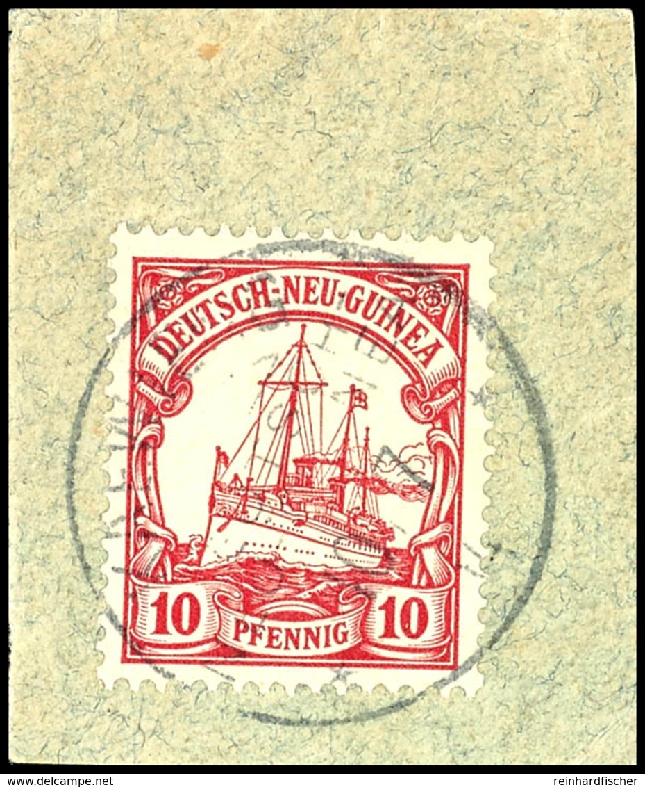 6498 KAEWIENG 10/7 14,  Klar Und Zentr. Auf Briefstück 10 Pf. Schiffszeichnung. Kriegspost, Katalog: 9 BS - Deutsch-Neuguinea