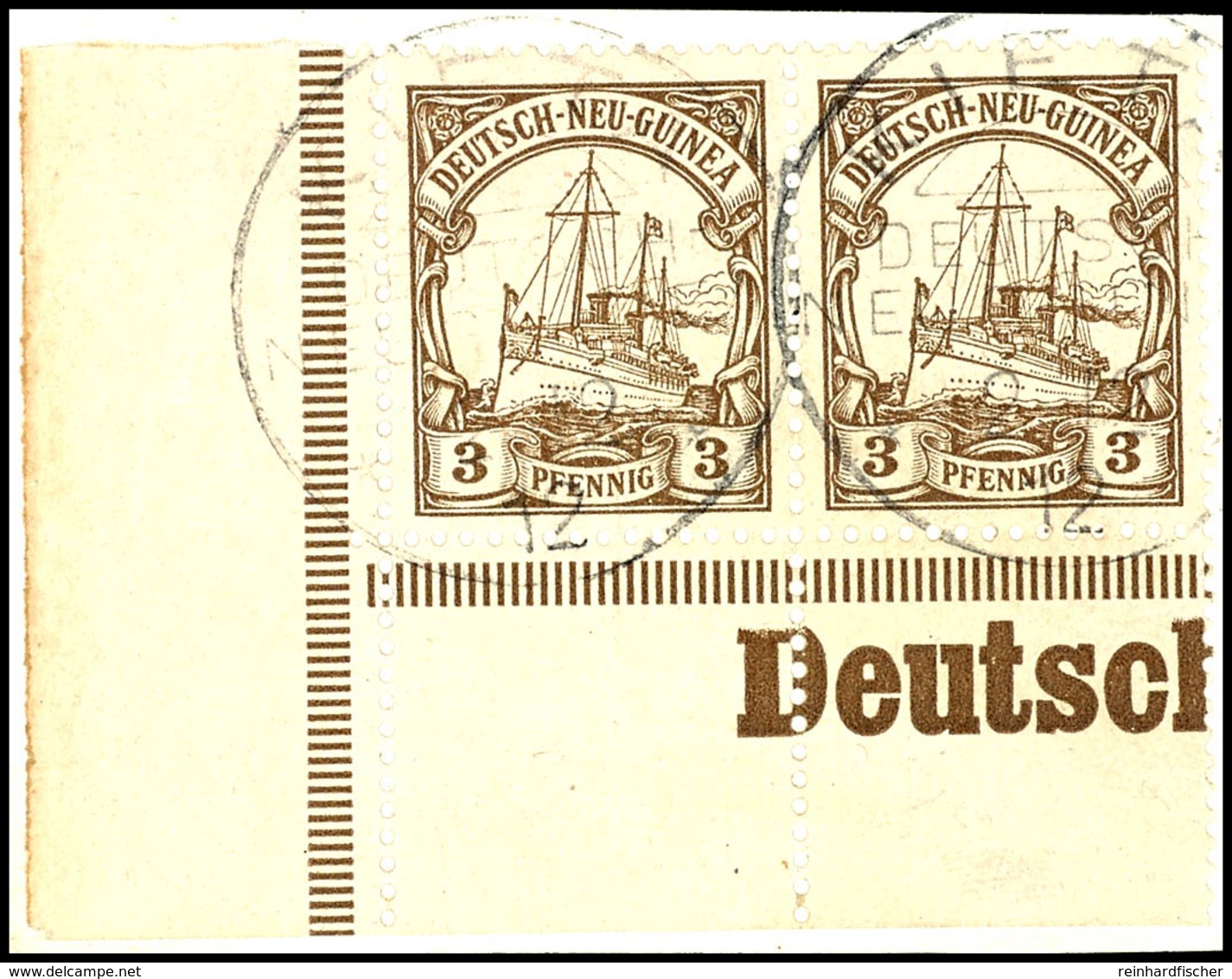 6505 KIETA 2.12 12, Je  Klar Und Zentr. Auf  Briefstück Linkes Unteres Eckrandpaar 3 Pf. Schiffszeichnung, Katalog: 7(2) - Duits-Nieuw-Guinea