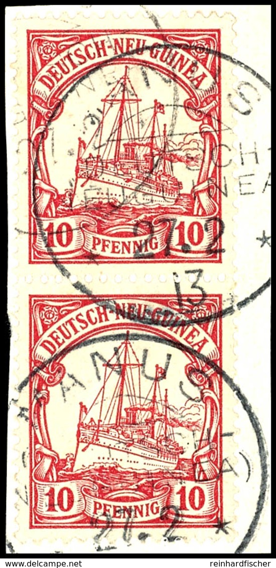 6508 MANUS 27.2 13, Je Klar Und Zentr. Auf Briefstück Senkr. Paar 10 Pf. Schiffszeichnung, Katalog: 9(2) BS - Duits-Nieuw-Guinea