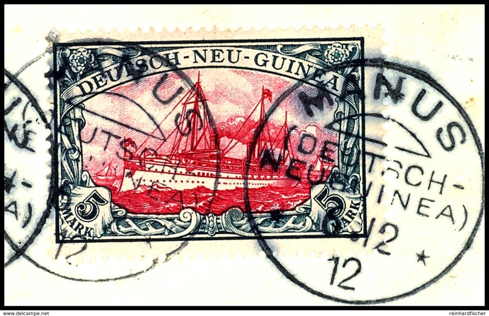 6509 MANUS 6.12 12, 2mal Klar  Vom Eröffnungstag Auf Briefstück 5 Mk. Schiffszeichnung, Sign Köhler, Katalog: 19 BS - Duits-Nieuw-Guinea
