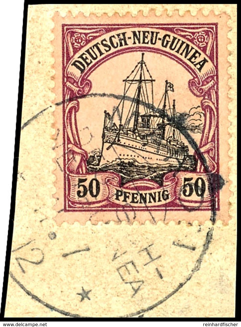 6512 MARON 11.7 12, Klar Auf Briefstück 50 Pf. Schiffszeichnung, Katalog: 14 BS - German New Guinea