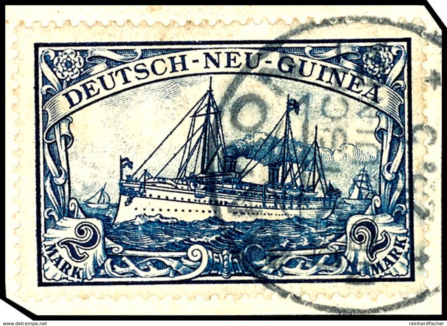 6514 MARON 25.5, Klar Auf Briefstück 2 Mk. Schiffszeichnung, Gepr. Dr.Provinsky BPP, Katalog: 17 BS - Deutsch-Neuguinea