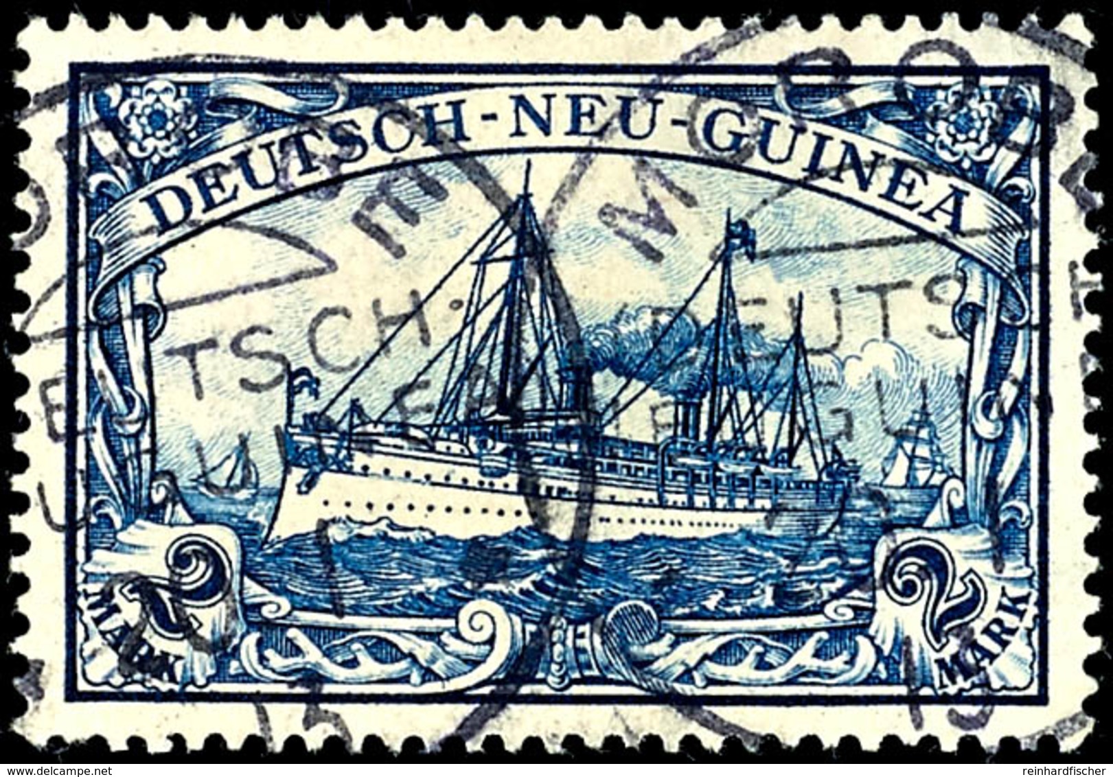 6522 MOROBE 20.1 13, 2mal Klar Auf 2 Mk. Schiffszeichnung, Gepr. W.Engel, Katalog: 17 O - Deutsch-Neuguinea