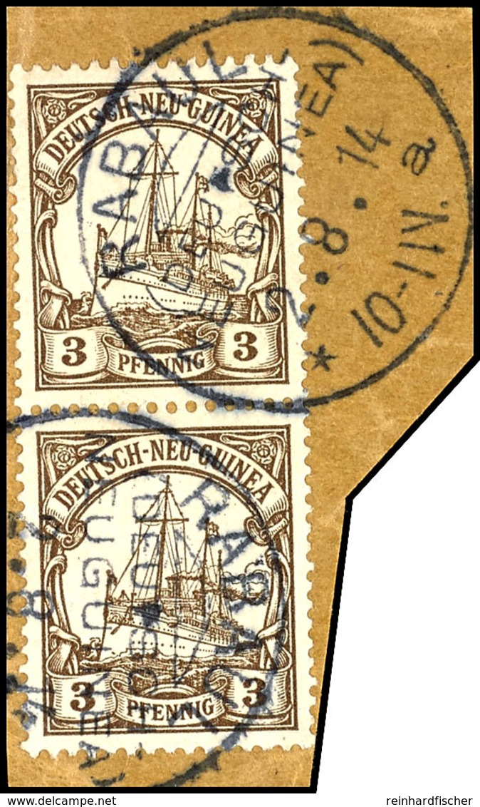 6537 RABAUL A 2.8.14, Je Klar Auf Briefstück Senkr. Paar 3 Pf. Schiffszeichnung, Kriegsdatum!, Katalog: 7(2) BS - German New Guinea