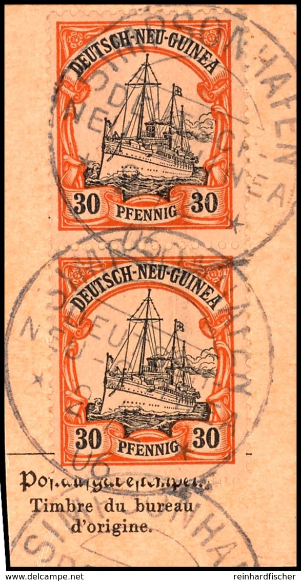 6539 SIMPSONHAFEN 2/2 06, Je Klar Und Zentr. Auf Postanweisungsausschnitt Senkr. Paar 30 Pf. Schiffszeichnung, Katalog:  - Duits-Nieuw-Guinea