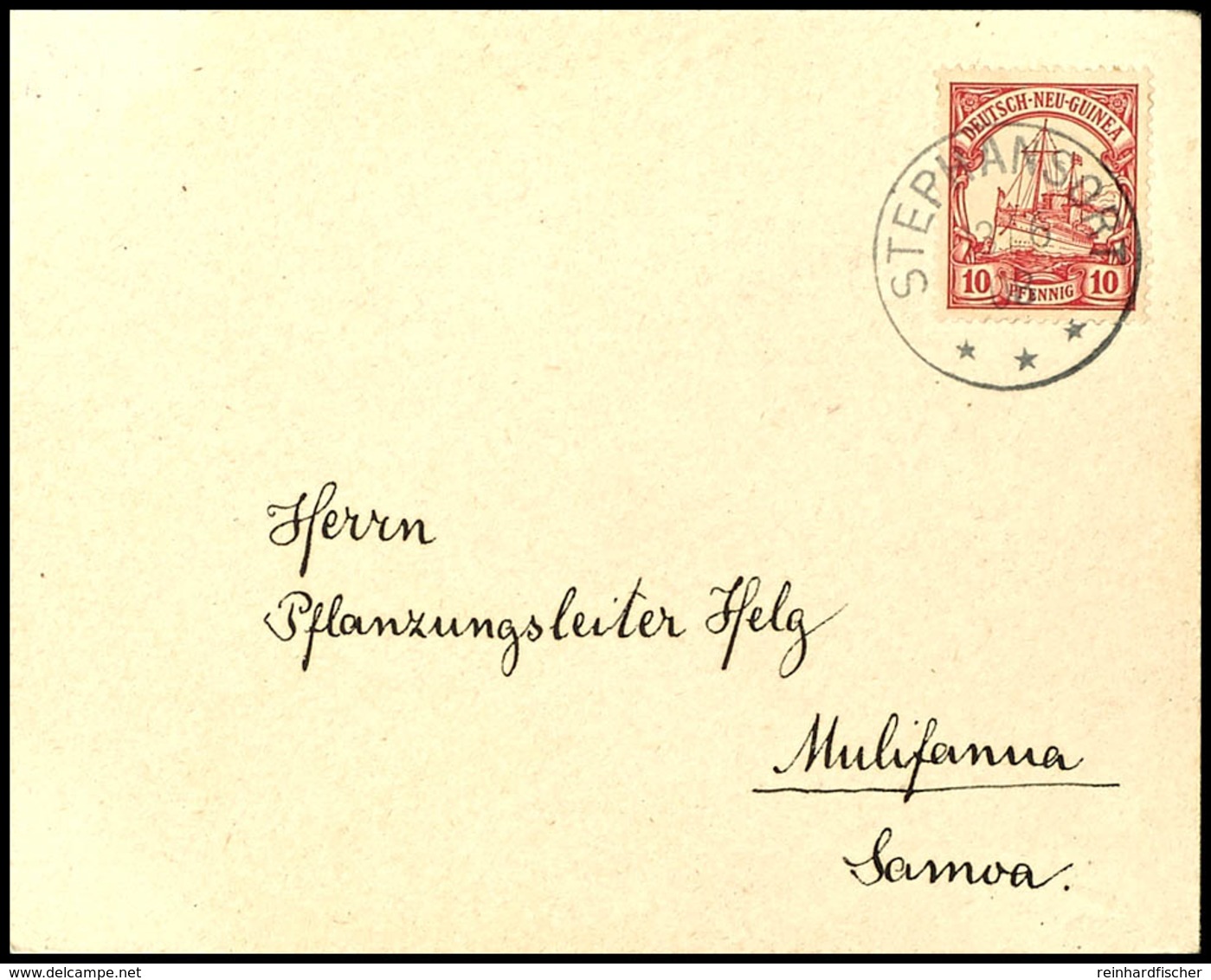 6552 STEPHANSORT, 10 Pfg Kaiseryacht Auf Brief, Stempel STEPANSORT*** 13/6 08, Nach Mulifannu/Samoa. Seltener Stempel, K - Deutsch-Neuguinea