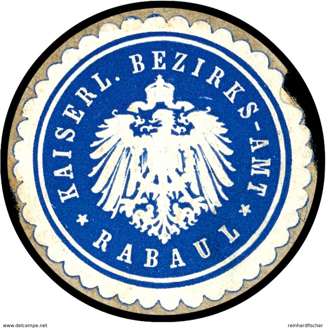 6562 Verschlussetikette Blau, Kaiserl. Bezirks-Amt Rabaul, Auf Briefstück  BS - Andere & Zonder Classificatie