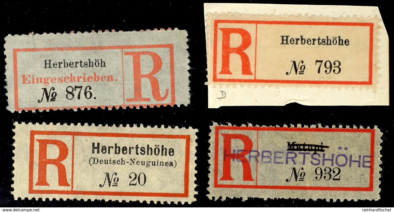 6569 HERBERTSHÖHE, 4 Versch. R-Zettel, Dabei Matupi Violett überstempelt       (*) - Sonstige & Ohne Zuordnung