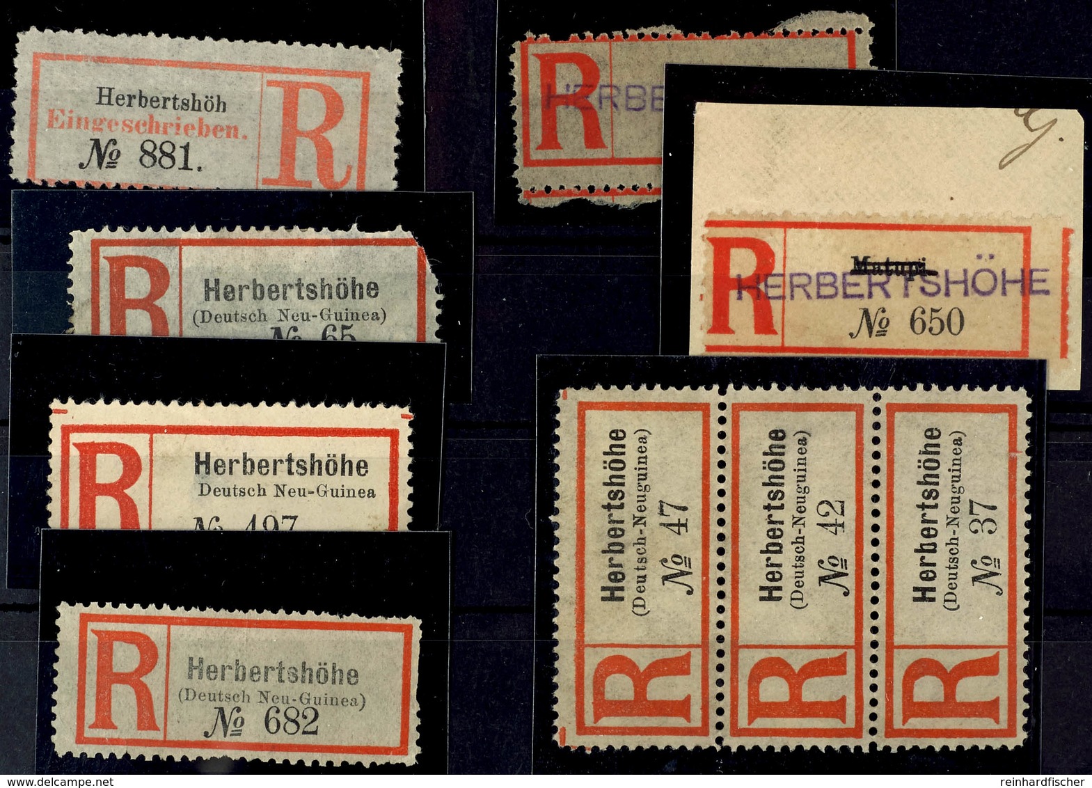 6570 HERBERTSHÖHE, 9 R-Zettel, Dabei 3er-Streifen Und 2mal Matupi Violett überstempelt (übliche Kleine Zahnfehler)  (*), - Other & Unclassified