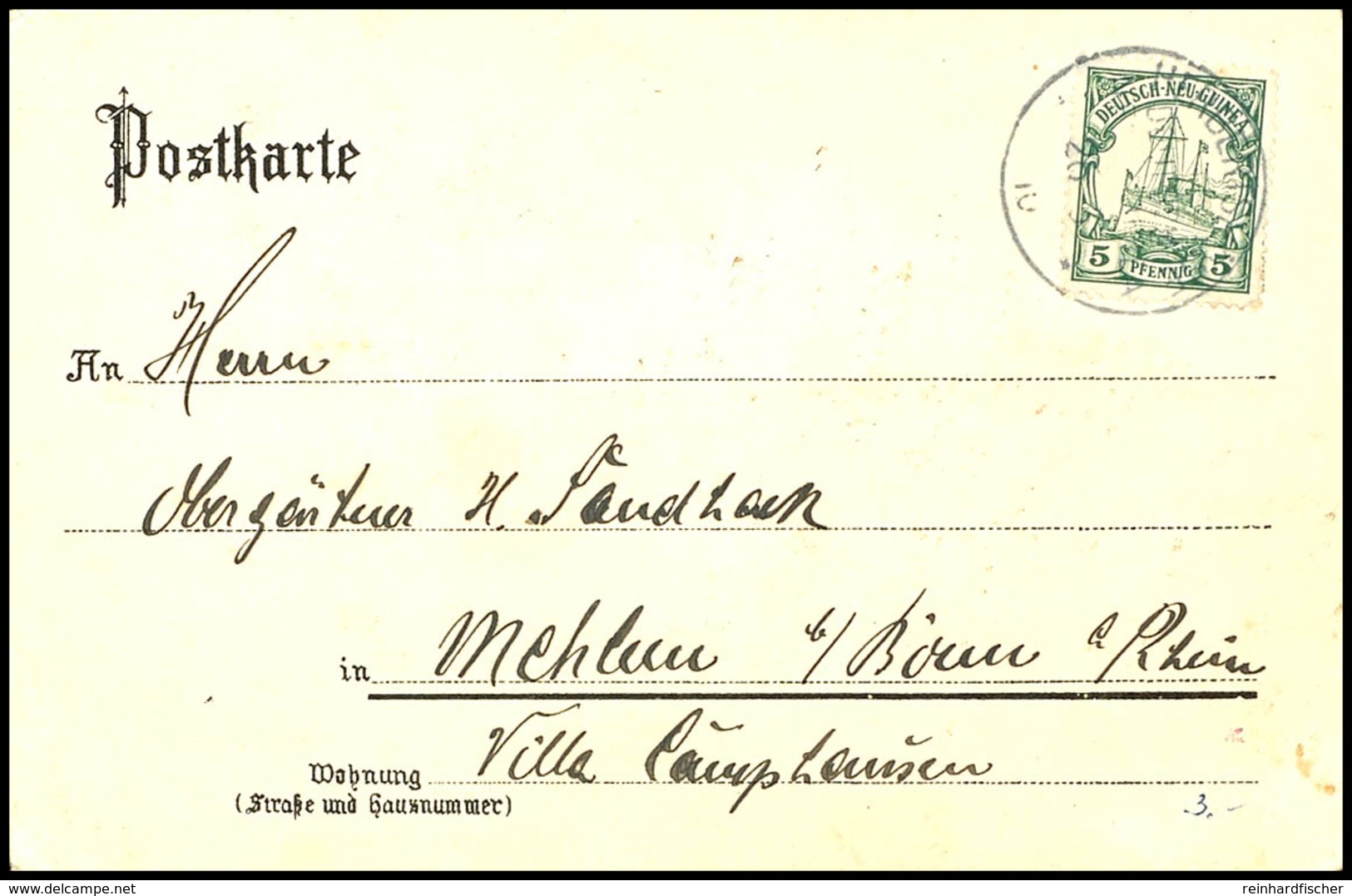 6580 1910, 5 Pfg Kaiseryacht Auf Karte, Stempel HERBERTSHÖHE DNG 26 5 10, Geschrieben In PETERHAFEN/WITU-INSELN Von E. K - Other & Unclassified