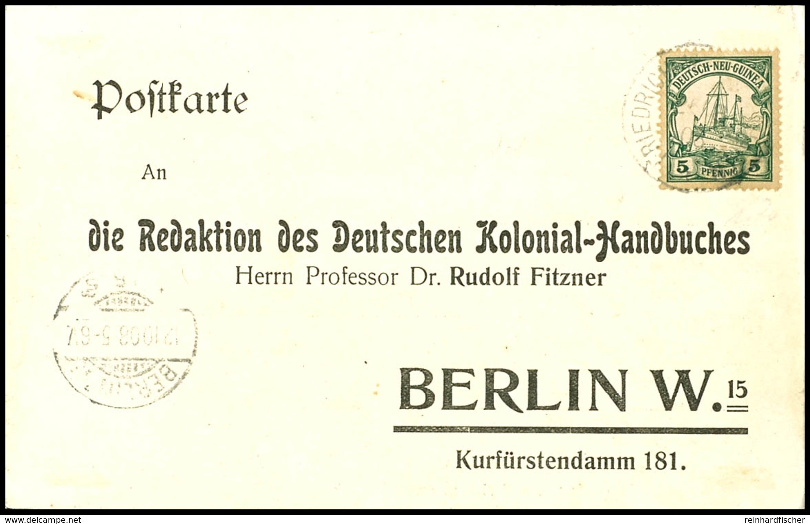 6581 5 Pfg Kaiseryacht Auf Vordruck-Postkarte Für Adressenänderungen, Stempel FRIEDRICH-WILHELMSHAFEN 25/0/08 An "die Re - Other & Unclassified