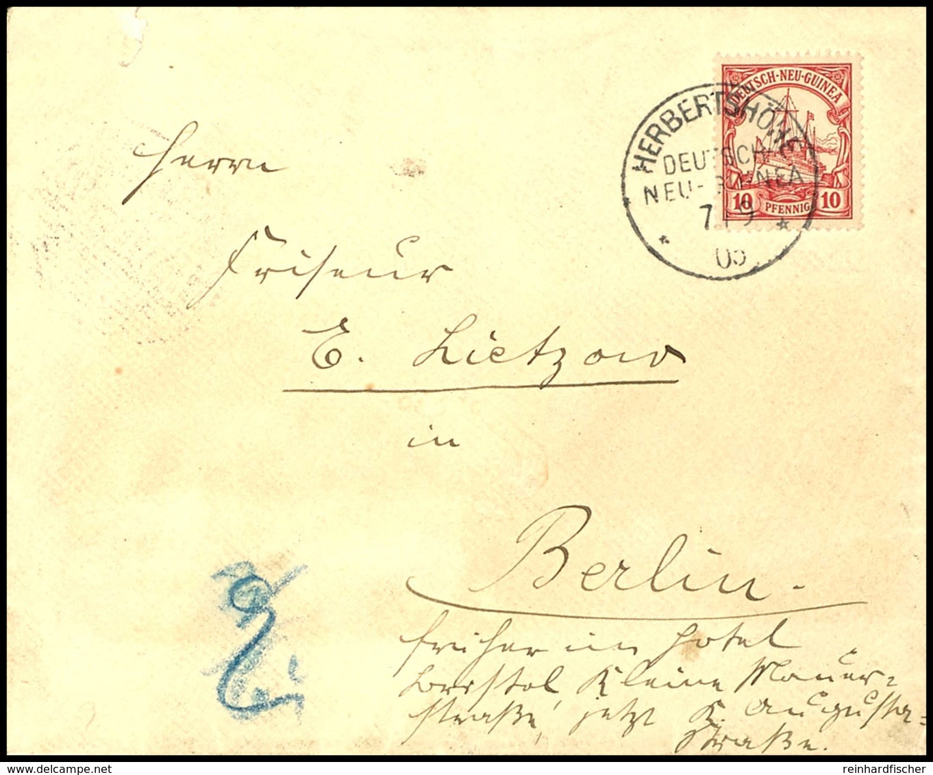 6606 1905, Brief Mit 10 Pfg Kaiseryacht, Stempel HERBERTSHÖHE 7/9 05 Nach Berlin. Absender: Dr. Emil Kraus (stellvertret - Sonstige & Ohne Zuordnung