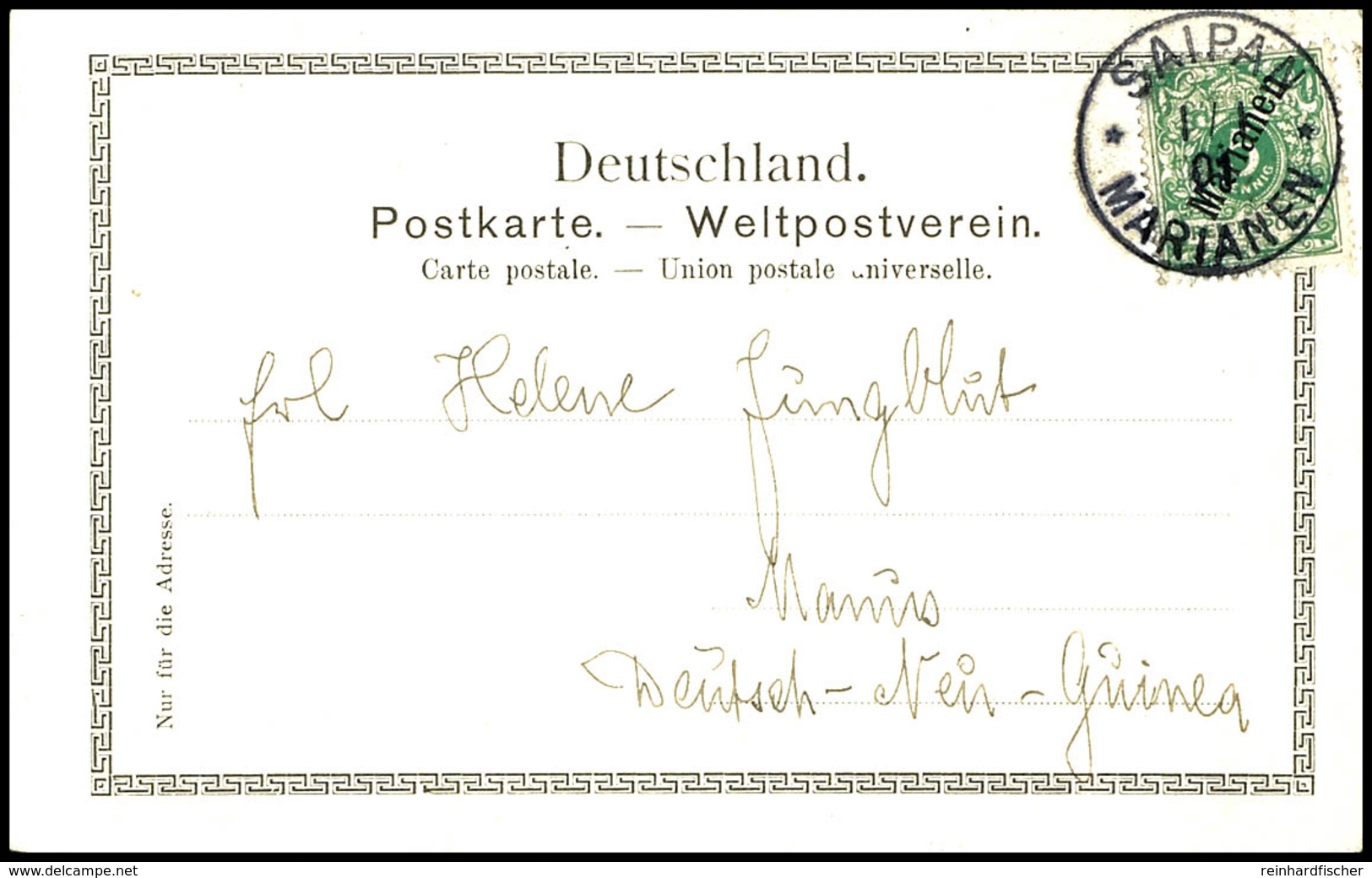 6609 1901, EINGANGSPOST: AK "Gruss Aus Saipan-Marianen" Mit 5 Pfg Krone/Adler Mit Aufdruck, Stempel  SAIPAN MARIANEN 1/1 - Sonstige & Ohne Zuordnung