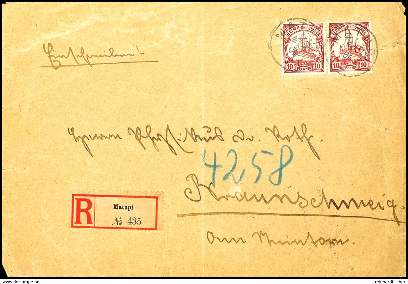 6622 1904, 10 Pfg Kaiseryacht (Paar) Auf Einschreibebrief, Stempel MATUPI 4/9 04, Nach Braunschweig, Einschreibzettel Ei - Andere & Zonder Classificatie