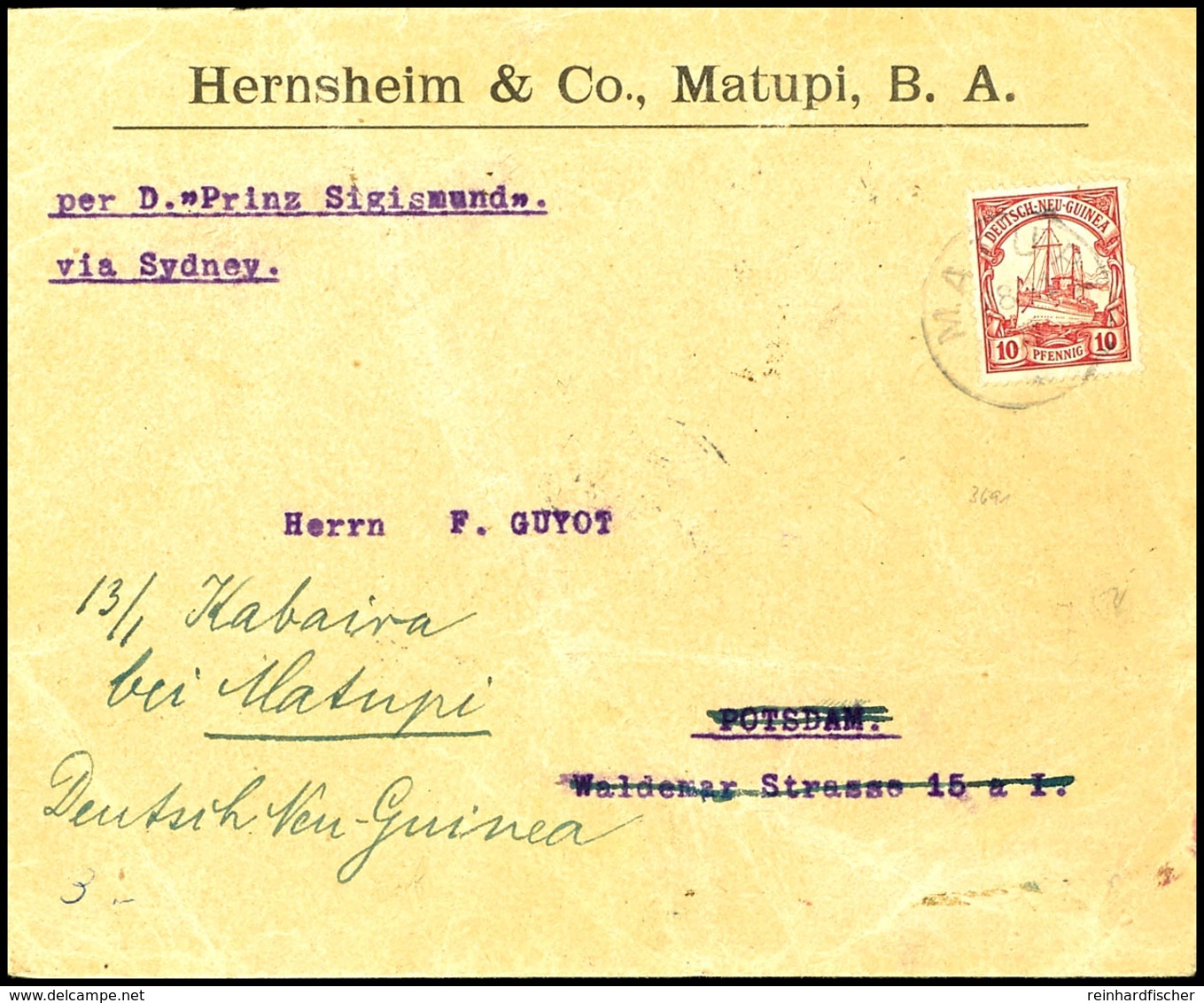 6625 1905, Vordruck-Brief Der Firma "Hernsheim & Co., Maatupi, B.A." Mit 10 Pfg Kaiseryacht, Stempel MATUPI 28 11 05, Na - Andere & Zonder Classificatie