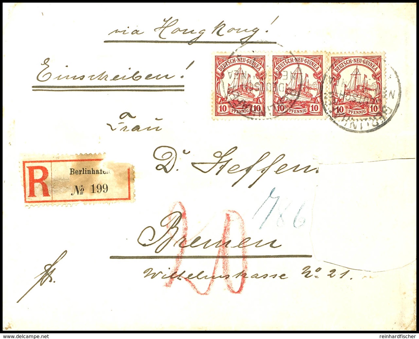 6629 1906, 10 Pfg Kaiseryacht Paar Und Einzelmarke Auf Einschreibebrief, Stempel BERLINHAFEN DNG (Datum Nicht Lesbar) Na - Sonstige & Ohne Zuordnung